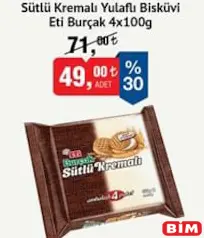 ETİ BURÇAK SÜTLÜ KREMALI YULAFLI BİSKÜVİ 4X100 G